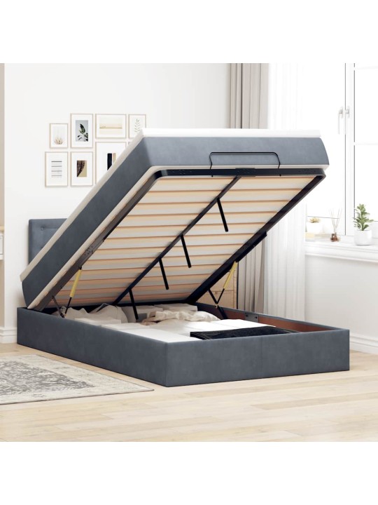 Ottomani voodi madratsi ja led, tumehall, 120x190cm, samet