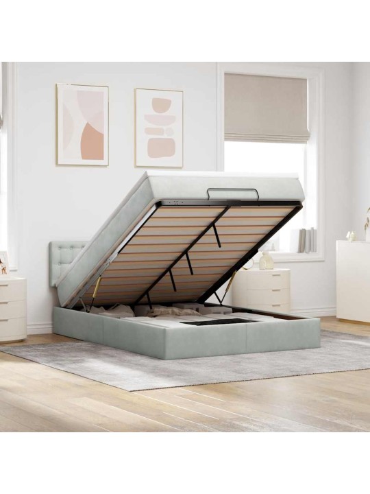 OTTOMANI VOODI MADRATSIGA JA LED, HELEHALL, 140X190CM, SAMET