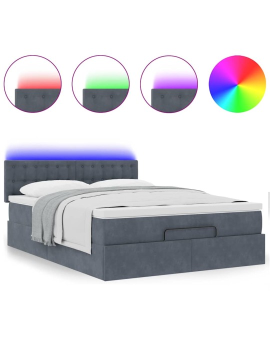 OTTOMANI VOODI MADRATSIGA JA LED, TUMEHALL, 140X190CM, SAMET
