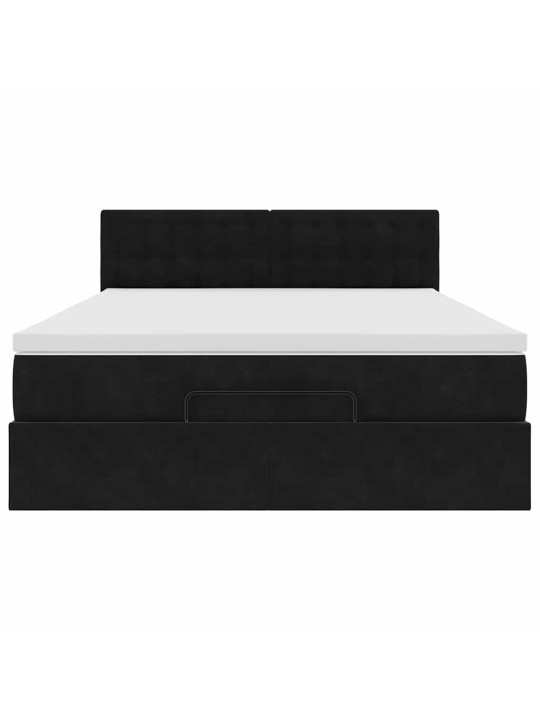 Ottomani voodi madratsiga ja led, must, 140x190cm, samet
