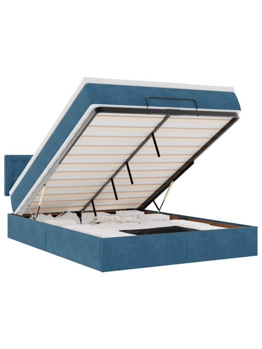 OTTOMANI VOODI MADRATSIGA JA LED, TUMESININE, 140X190CM, SAMET