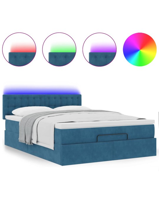 OTTOMANI VOODI MADRATSIGA JA LED, TUMESININE, 140X190CM, SAMET