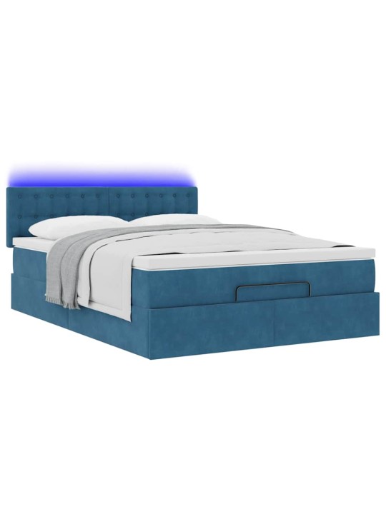 OTTOMANI VOODI MADRATSIGA JA LED, TUMESININE, 140X190CM, SAMET