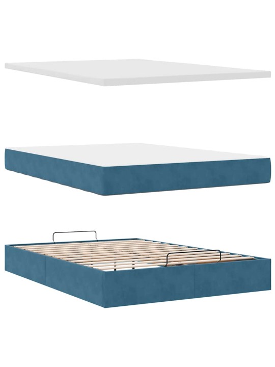 OTTOMANI VOODI MADRATSIGA JA LED, TUMESININE, 140X190CM, SAMET