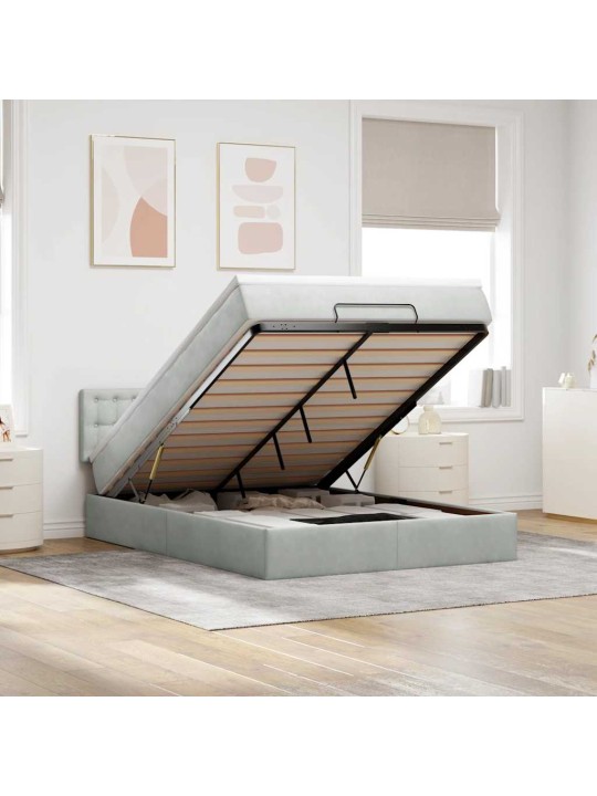 OTTOMANI VOODI MADRATSIGA JA LED, HELEHALL, 140X200 CM, SAMET