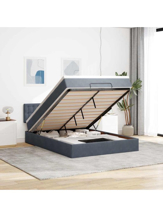 OTTOMANI VOODI MADRATSIGA JA LED, TUMEHALL, 140X200CM, SAMET