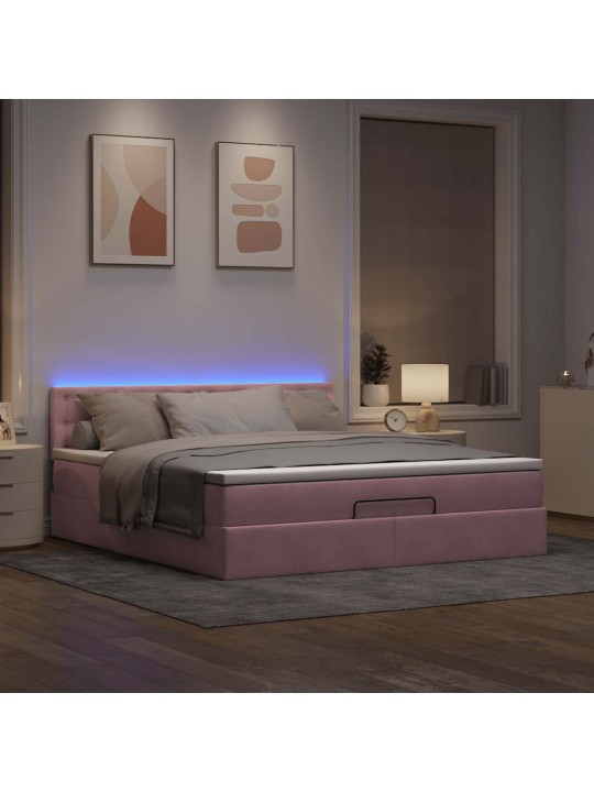OTTOMANI VOODI MADRATSI JA LED-LAMPIDEGA ROOSA 160X200CM SAMET