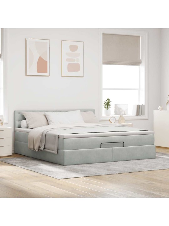 OTTOMANI VOODI MADRATSIGA JA LED, HELEHALL, 180X200CM, SAMET