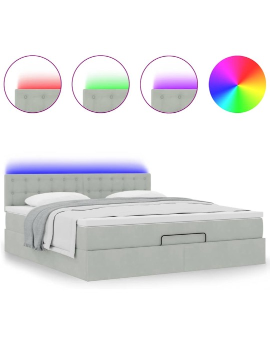 OTTOMANI VOODI MADRATSIGA JA LED, HELEHALL, 180X200CM, SAMET