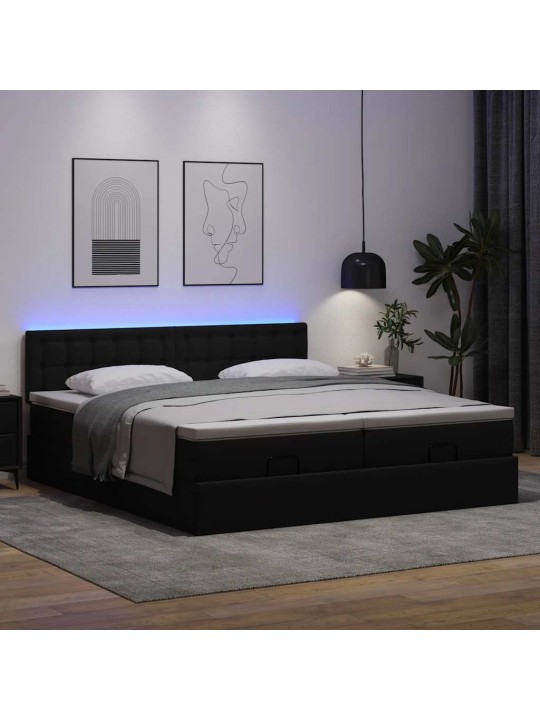 OTTOMANI VOODI MADRATSITEGA &LEDI, MUST, 160X200 CM, KUNSTNAHK