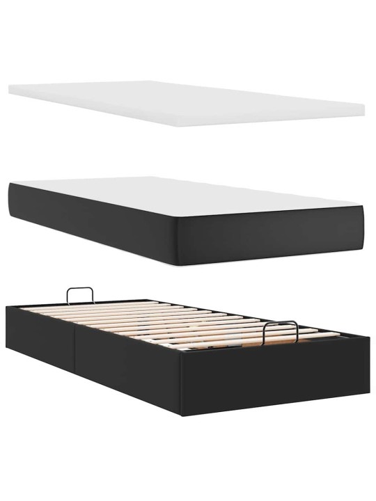 OTTOMANI VOODI MADRATSITEGA&LED, MUST, 180X200CM KUNSTNAHK