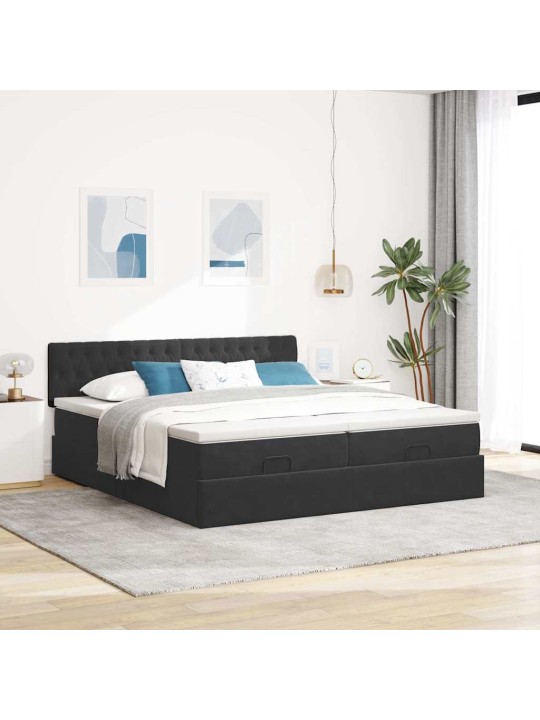 Ottomani voodiraam madratsitega, must, 180x200 cm, samet