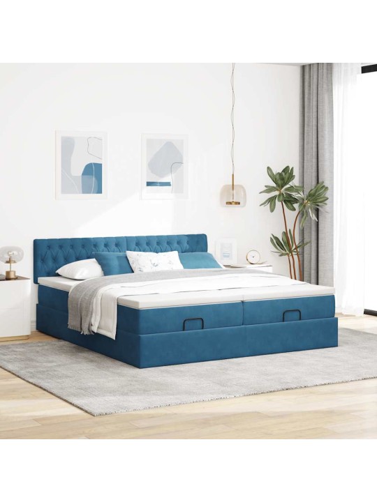 OTTOMANI VOODIRAAM MADRATSITEGA, TUMESININE, 180X200 CM, SAMET