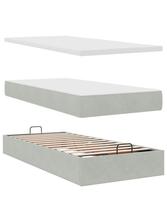 Ottomani voodiraam madratsitega, helehall, 200x200 cm, samet