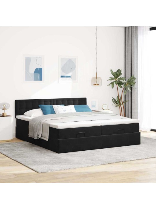 Ottomani voodiraam madratsitega, must, 180x200 cm, samet
