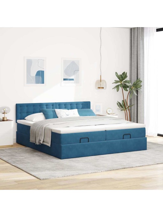 OTTOMANI VOODIRAAM MADRATSITEGA, TUMESININE, 180X200 CM, SAMET