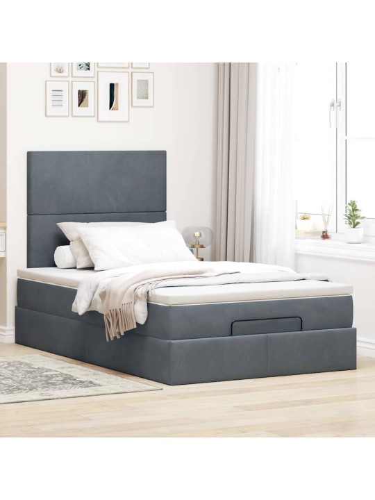 Ottomani voodiraam madratsitega, tumehall, 120x190 cm, samet