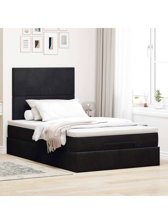 OTTOMANI VOODIRAAM MADRATSITEGA, MUST, 120X200 CM, SAMET