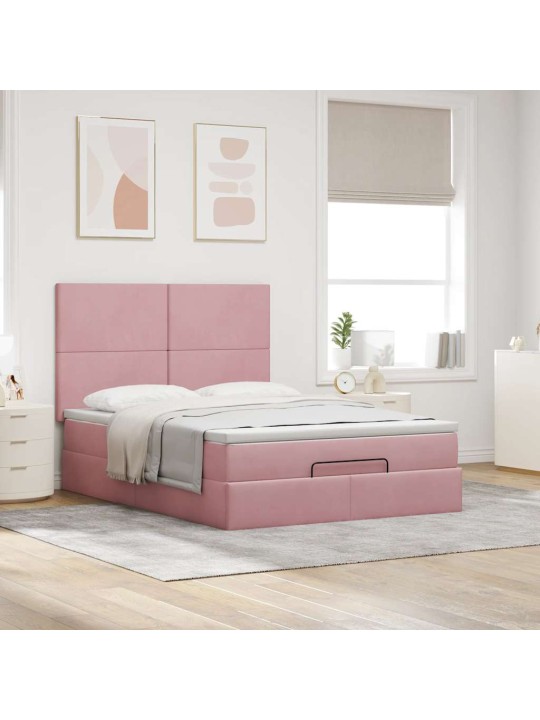 Ottomani voodi madratsitega roosa 140x200cm samet