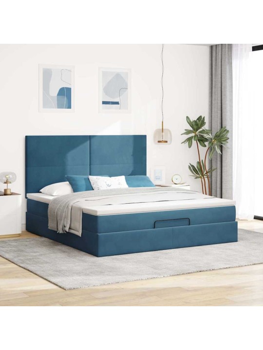 OTTOMANI VOODIRAAM MADRATSITEGA, TUMESININE, 160X200 CM, SAMET