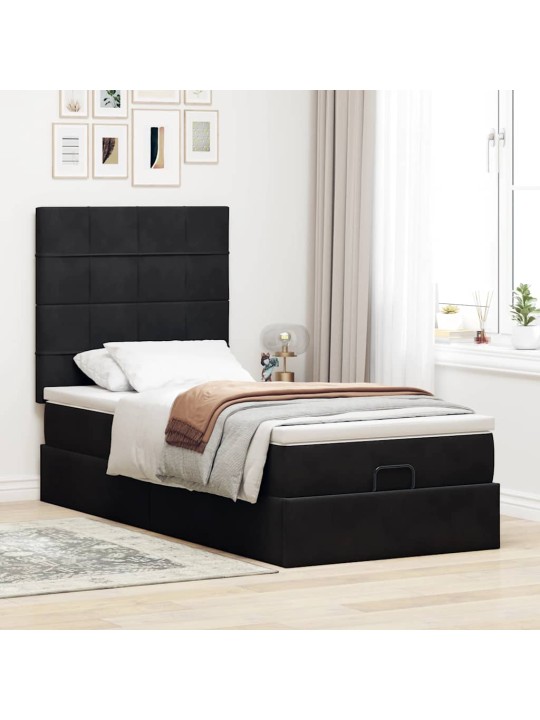 Ottomani voodiraam madratsitega, must, 80x200 cm, samet