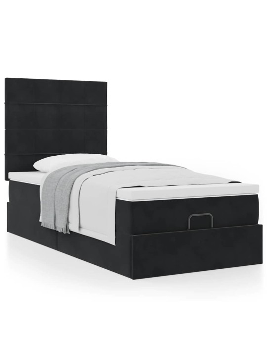 OTTOMANI VOODIRAAM MADRATSITEGA, MUST, 90X190 CM, SAMET