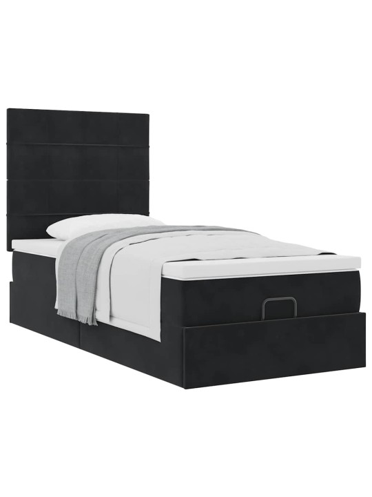 OTTOMANI VOODIRAAM MADRATSITEGA, MUST, 90X190 CM, SAMET