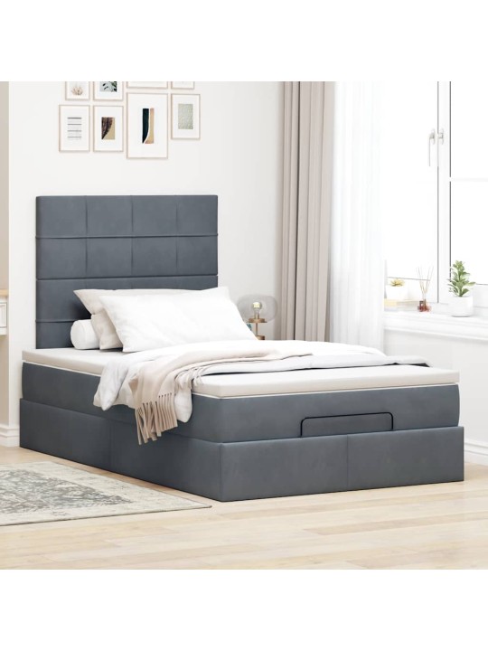 Ottomani voodiraam madratsitega, tumehall, 120x190 cm, samet