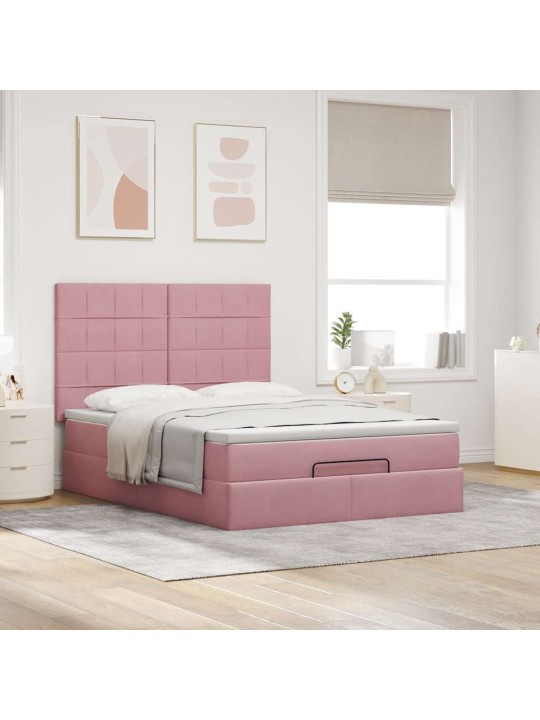 Ottomani voodi madratsitega roosa 140x200cm samet