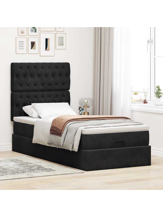 OTTOMANI VOODIRAAM MADRATSITEGA, MUST, 90X190 CM, SAMET
