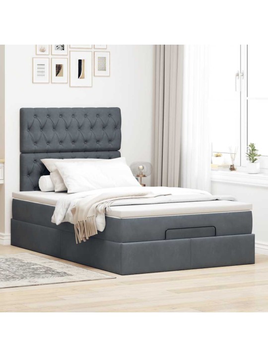 Ottomani voodiraam madratsitega, tumehall, 120x190 cm, samet
