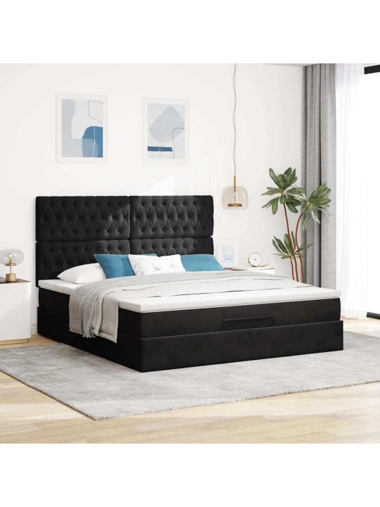OTTOMANI VOODIRAAM MADRATSITEGA, MUST, 160X200 CM, SAMET