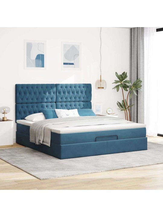 OTTOMANI VOODIRAAM MADRATSITEGA, TUMESININE, 160X200 CM, SAMET