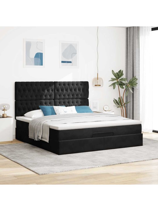 OTTOMANI VOODIRAAM MADRATSITEGA, MUST, 180X200 CM, SAMET