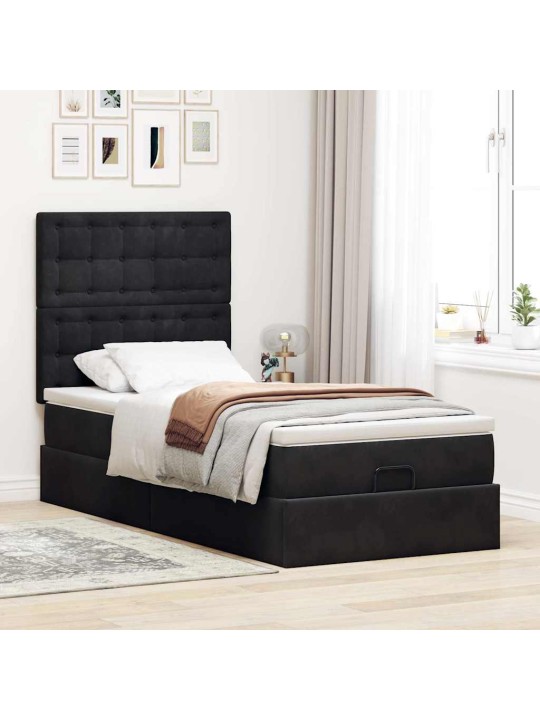 OTTOMANI VOODIRAAM MADRATSITEGA, MUST, 90X190 CM, SAMET