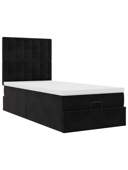 OTTOMANI VOODIRAAM MADRATSITEGA, MUST, 90X190 CM, SAMET