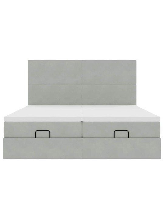 Ottomani voodiraam madratsitega, helehall, 200x200 cm, samet