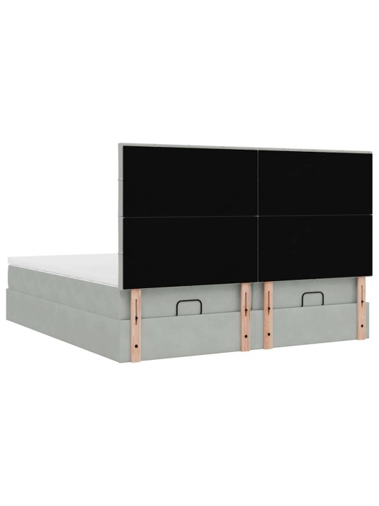 Ottomani voodiraam madratsitega, helehall, 200x200 cm, samet