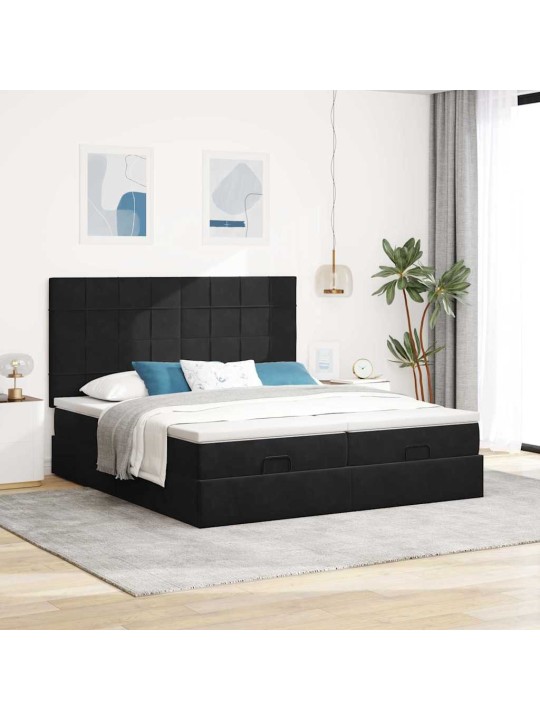 OTTOMANI VOODIRAAM MADRATSITEGA, MUST, 200X200 CM, SAMET