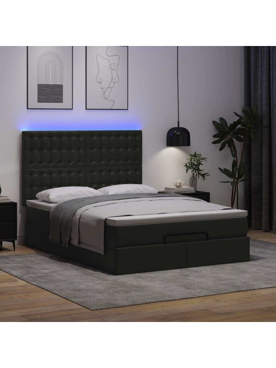 OTTOMANI VOODI MADRATSI JA LED-LAMPIDEGA MUST 140X190CM