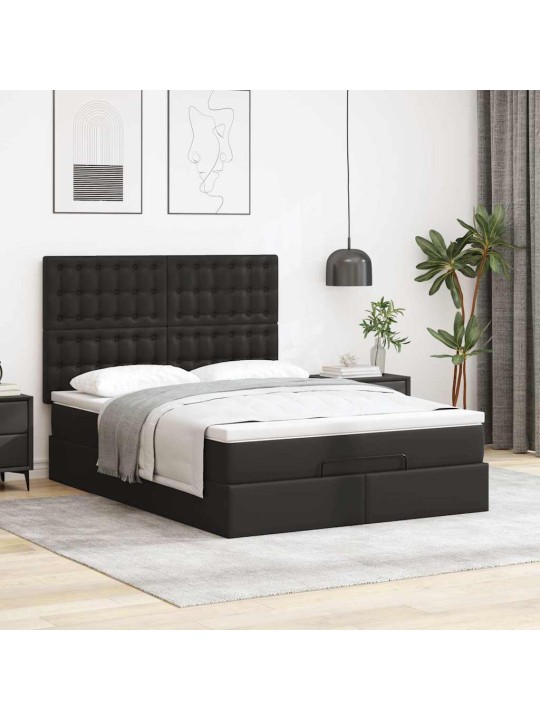 OTTOMANI VOODI MADRATSI JA LED-LAMPIDEGA MUST 140X190CM