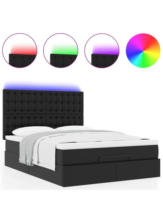 OTTOMANI VOODI MADRATSI JA LED-LAMPIDEGA MUST 140X190CM