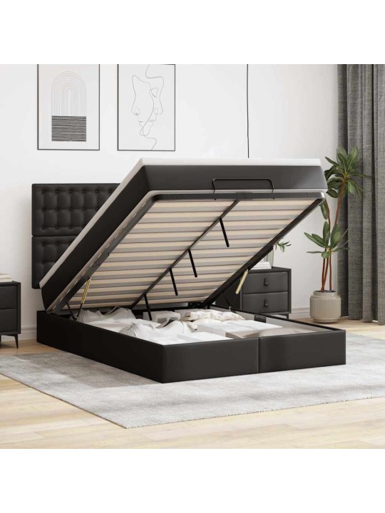 OTTOMANI VOODI MADRATSI JA LED-LAMPIDEGA MUST 140X190CM