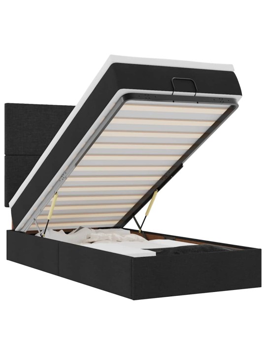 OTTOMANI VOODI MADRATSI JA LED, MUST, 80X200CM, KANGAS
