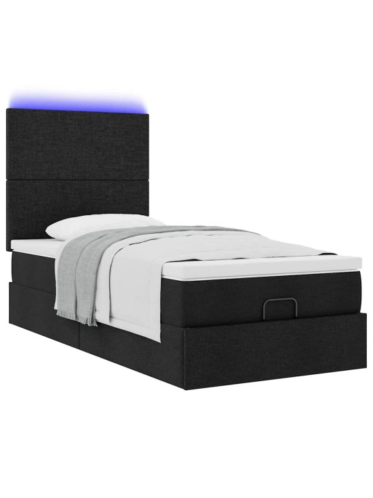 OTTOMANI VOODI MADRATSI JA LED, MUST, 80X200CM, KANGAS