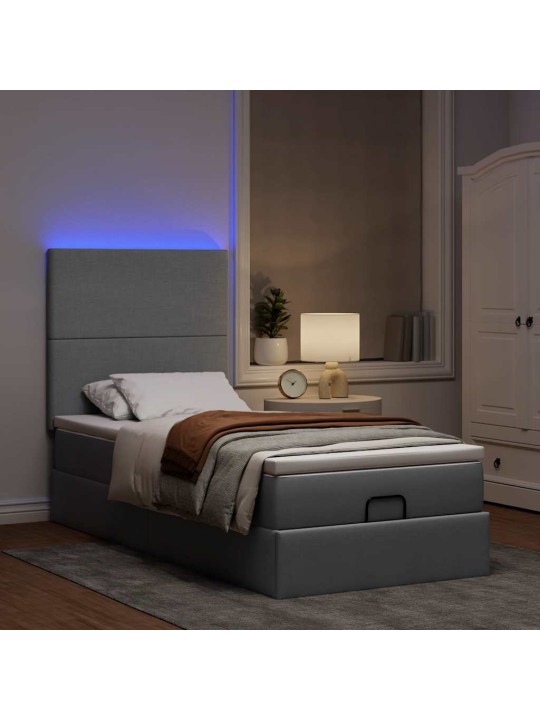OTTOMANI VOODI MADRATSITA JA LED, HELEHALL, 90X200 CM, KANGAS
