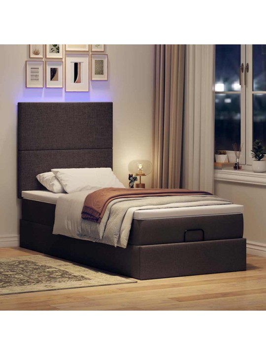 OTTOMANI VOODI MADRATSITA JA LED, TUMEPRUUN, 90X200 CM, KANGAS