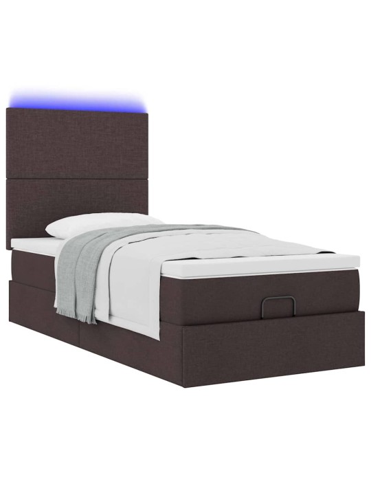 OTTOMANI VOODI MADRATSITA JA LED, TUMEPRUUN, 90X200 CM, KANGAS