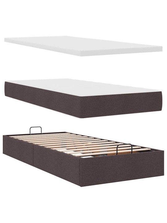 OTTOMANI VOODI MADRATSITA JA LED, TUMEPRUUN, 90X200 CM, KANGAS