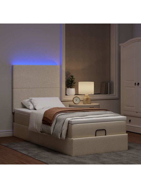 OTTOMANI VOODI MADRATSITA JA LED, KREEMJAS, 90X200 CM, KANGAS